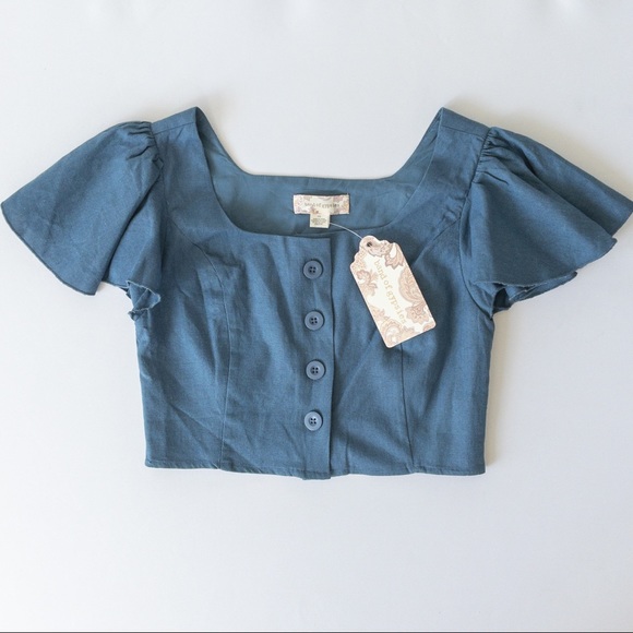Band of Gypsies Vancouver Flutter Sleeves Blue Top - Picture 3 of 5